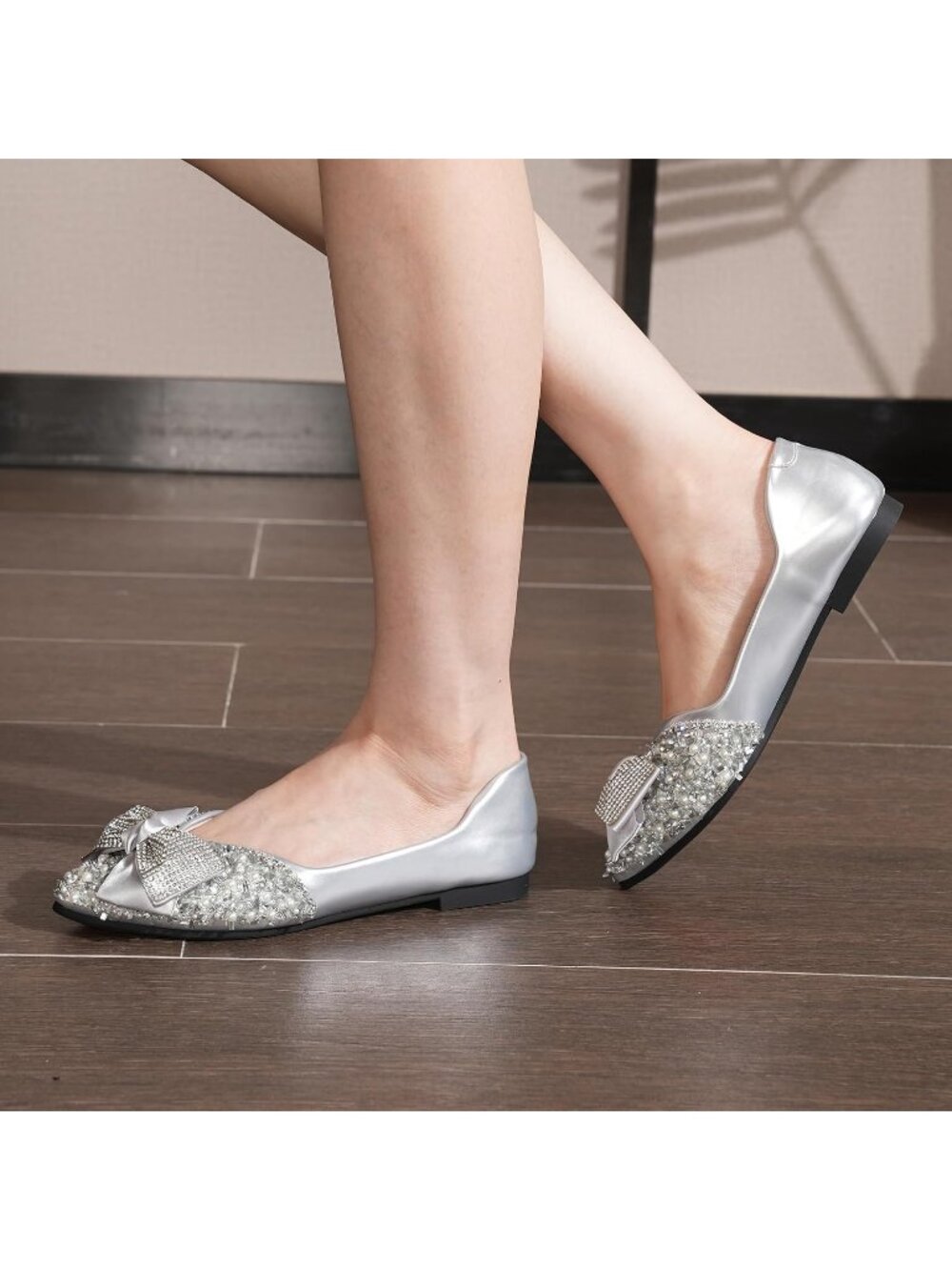 Women's Sliver Pointed Toe Casual Slip On Comfortable Wedding Dressy Flat Shoes - Picture 6 of 6